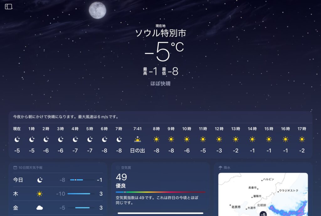 現在の外の気温、-5度